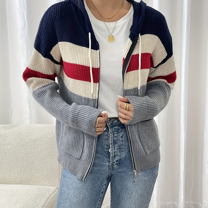 Susannah | Colour-Block Hooded Zip Cardigan