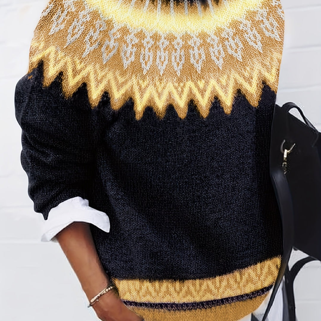 Brenna | Chunky Jacquard Round Neck Sweater