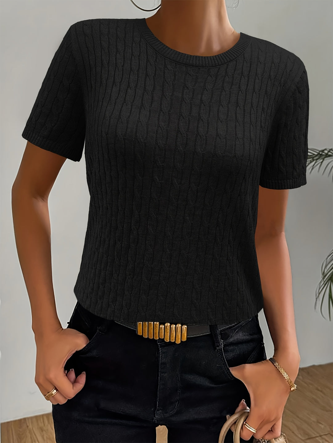 Tabitha | Textured Round Neck Short Sleeve Top