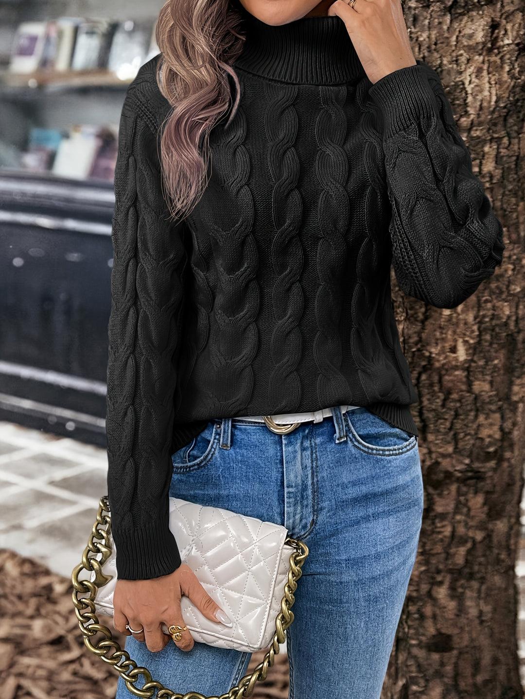 Celeste | Cozy Cable-Knit Turtleneck Sweater