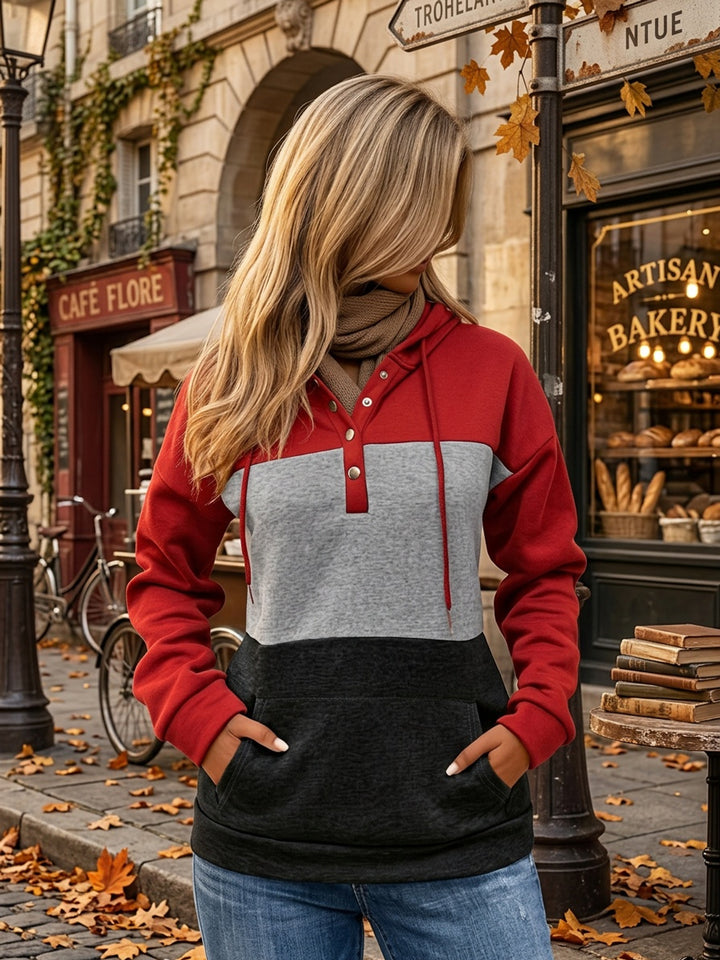 Melanie | Color Block Button-Neck Hoodie