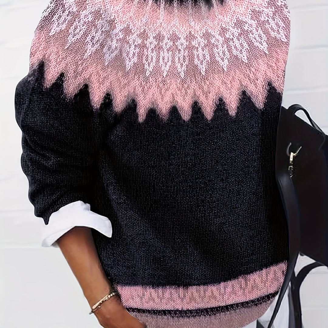 Brenna | Chunky Jacquard Round Neck Sweater
