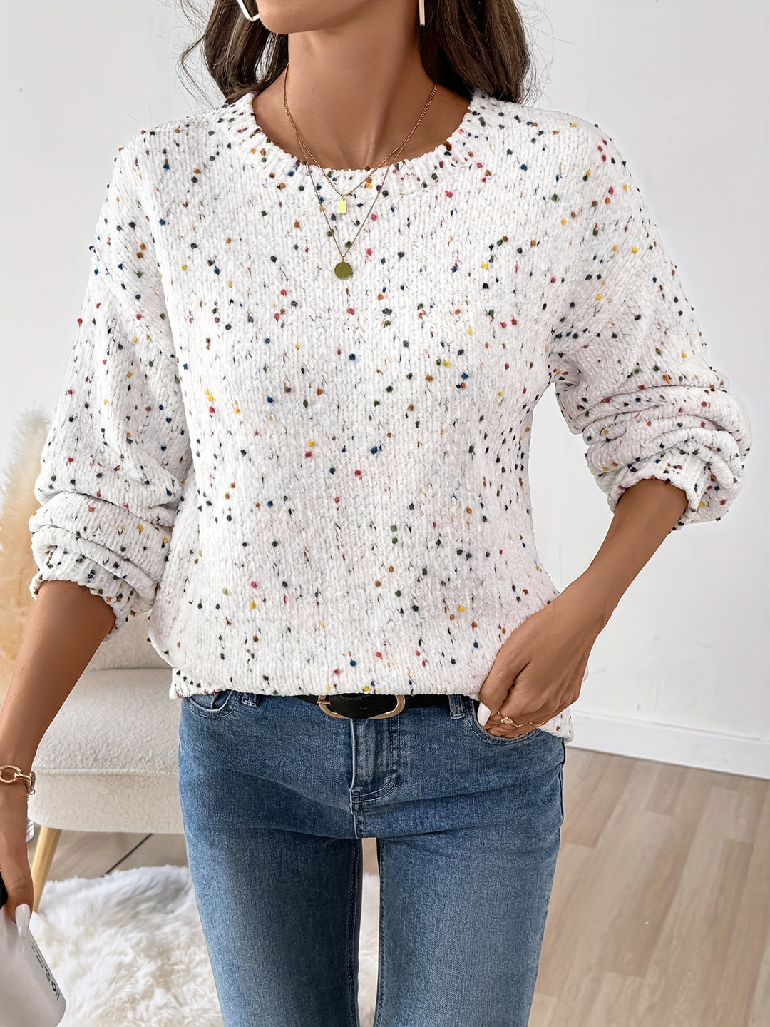 Sylvia | Speckled Round Neck Sweater