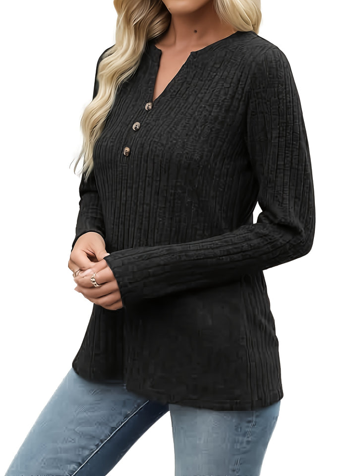 Nadia | Ribbed Button-Neck Top