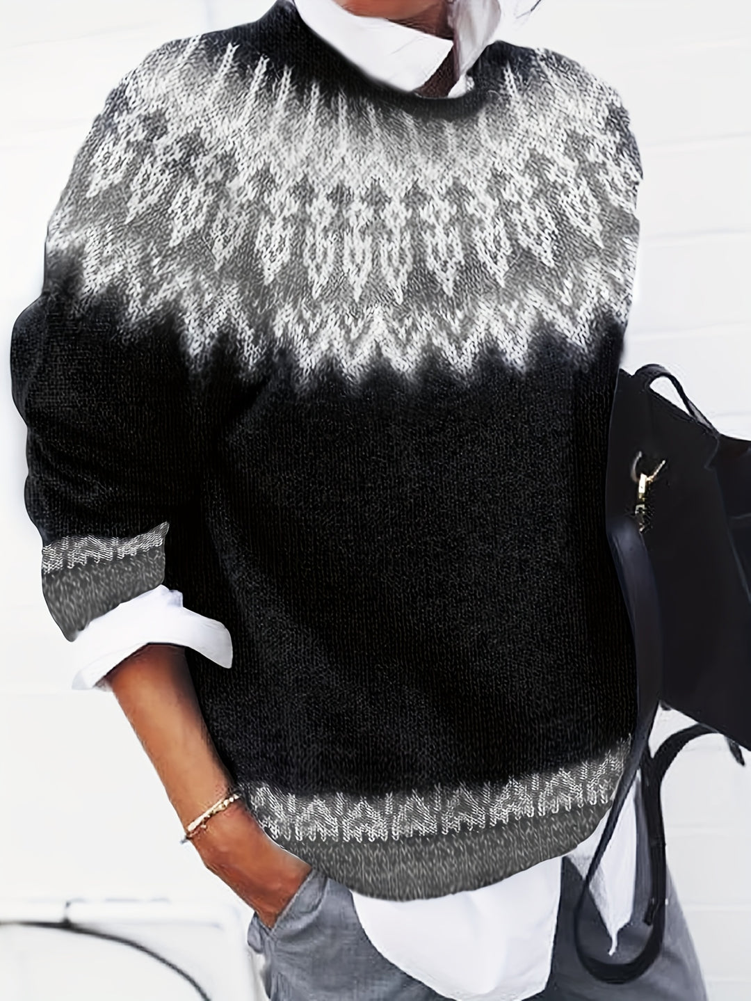 Brenna | Chunky Jacquard Round Neck Sweater
