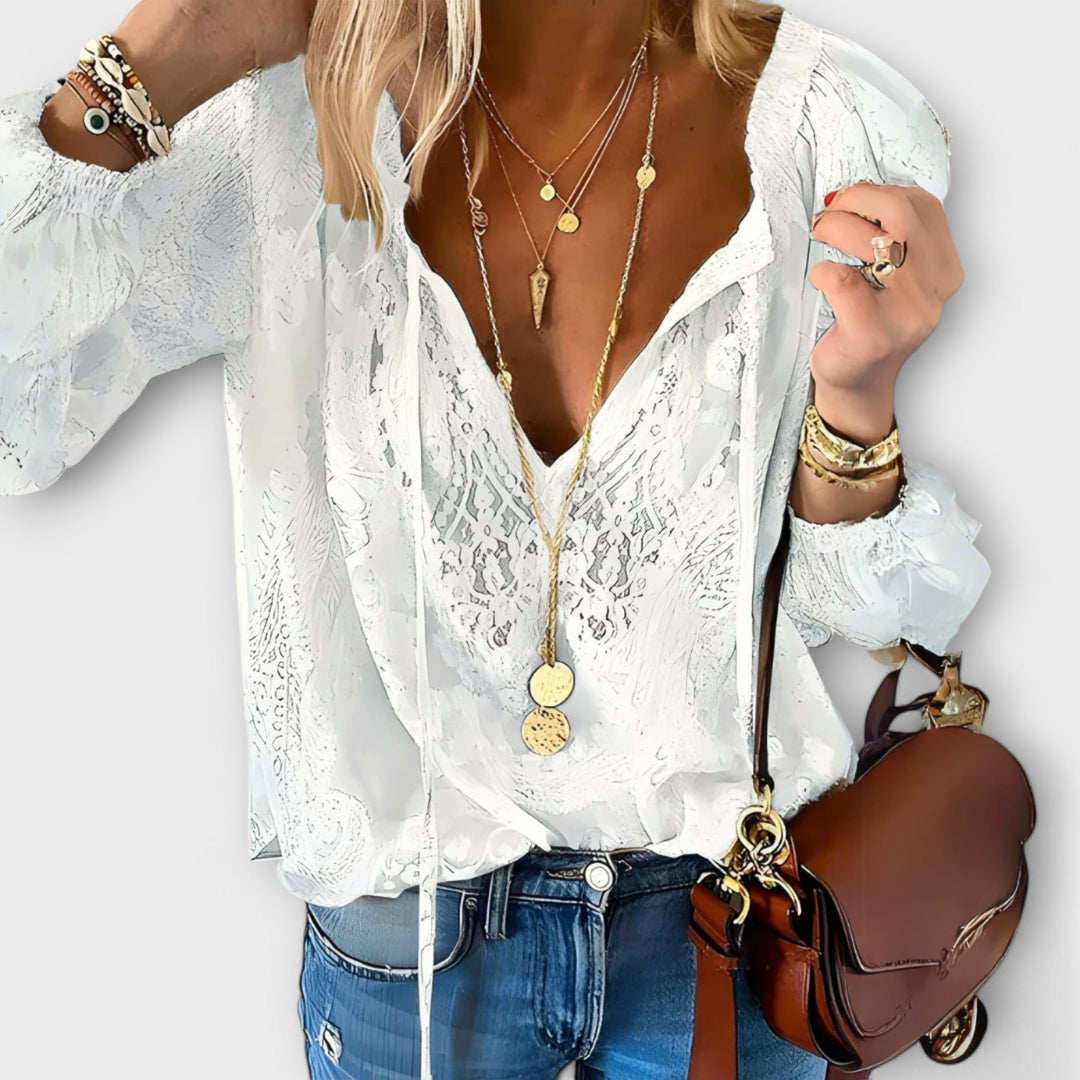 Fleur Romantic Tie-Neck Blouse