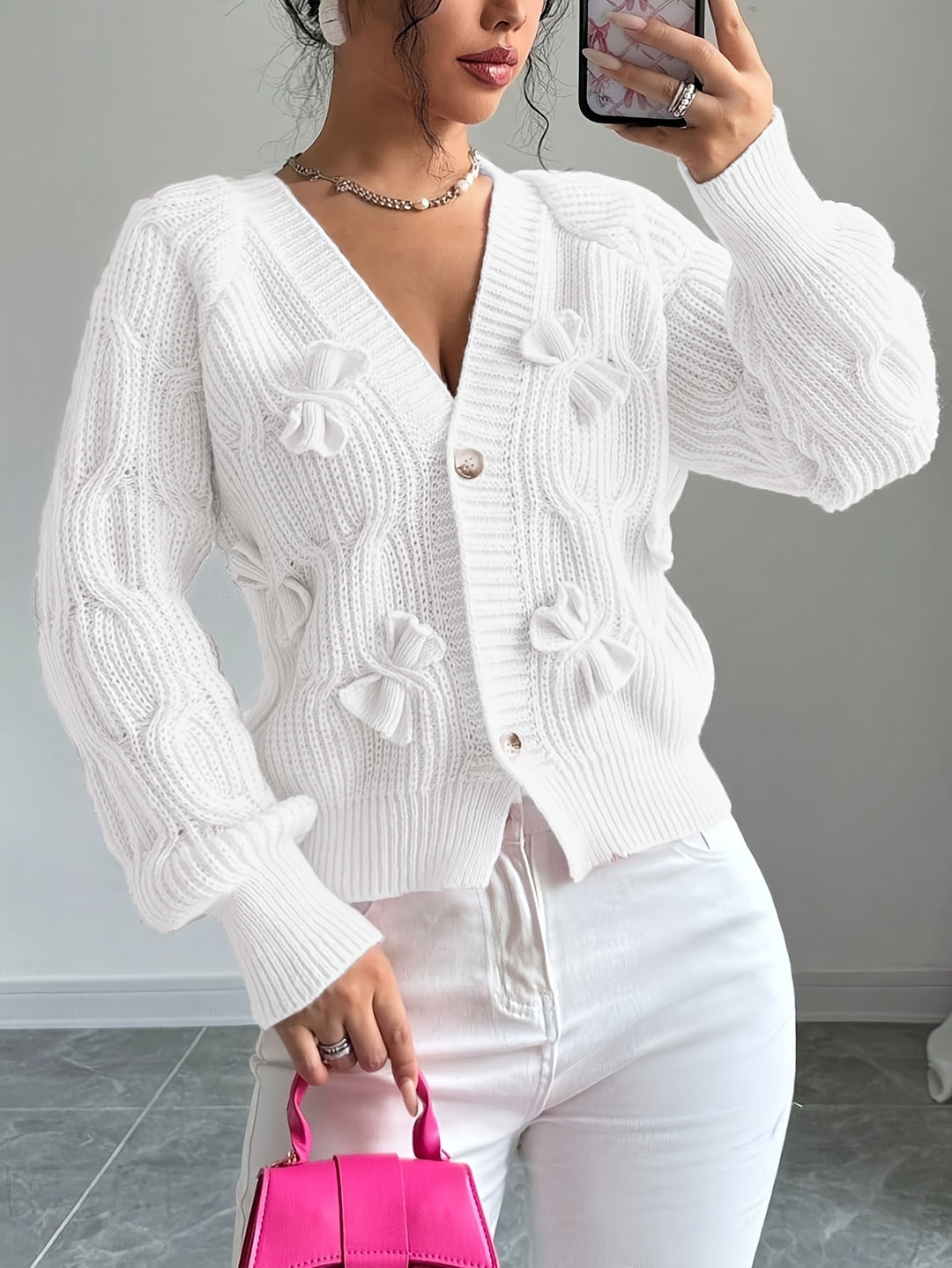 Juniper | Soft Bow-Detail Long Sleeve Cardigan