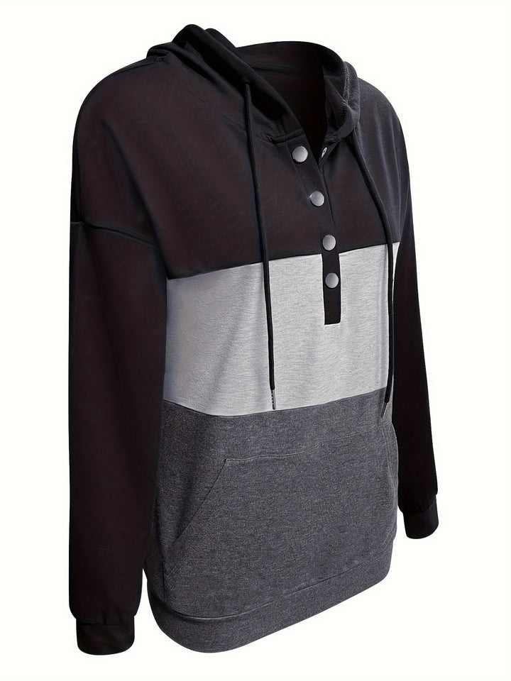 Melanie | Color Block Button-Neck Hoodie