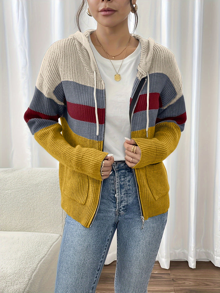 Susannah | Colour-Block Hooded Zip Cardigan