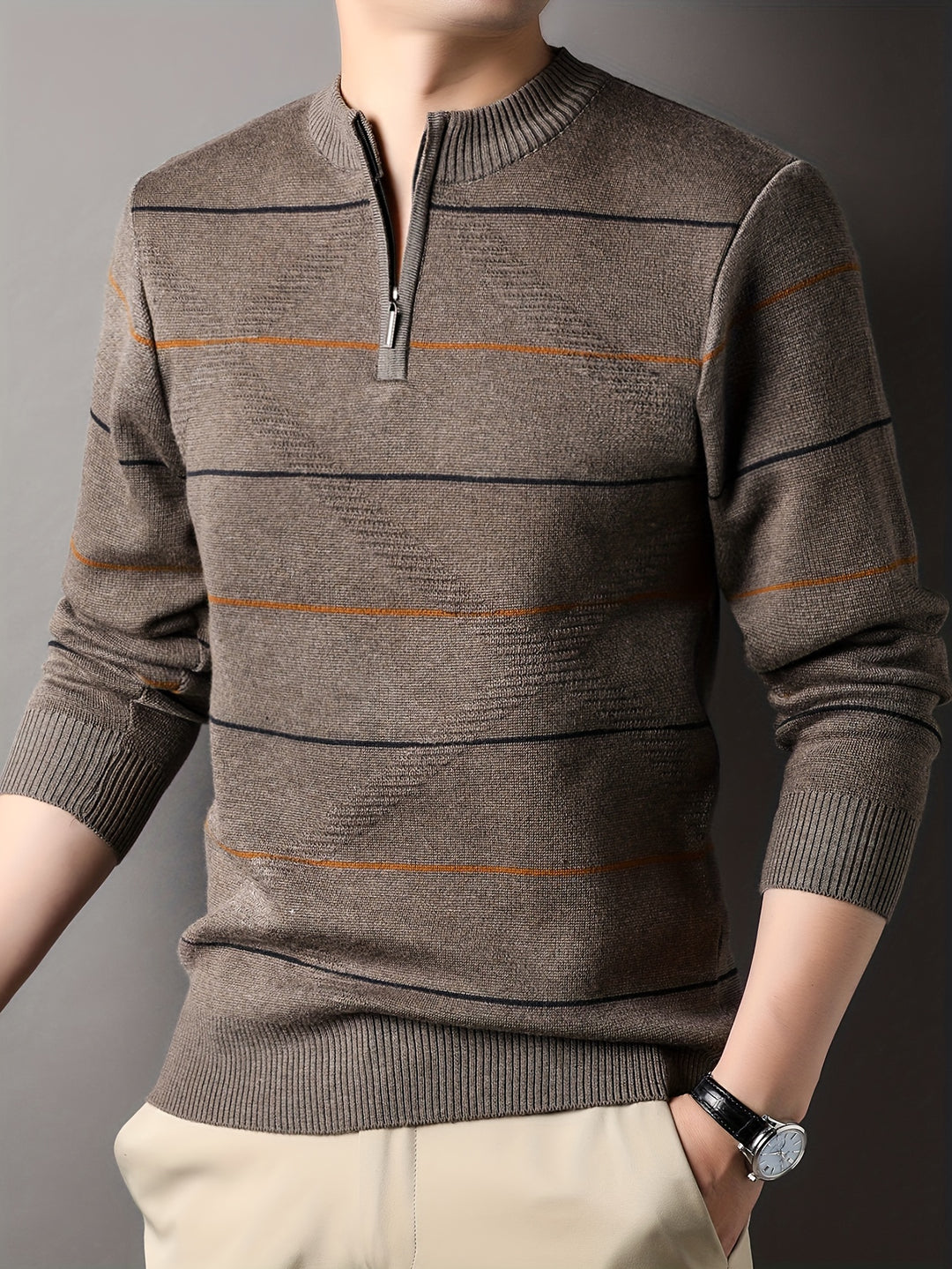 Garrick | Refined Striped Zip-Neck Sweater