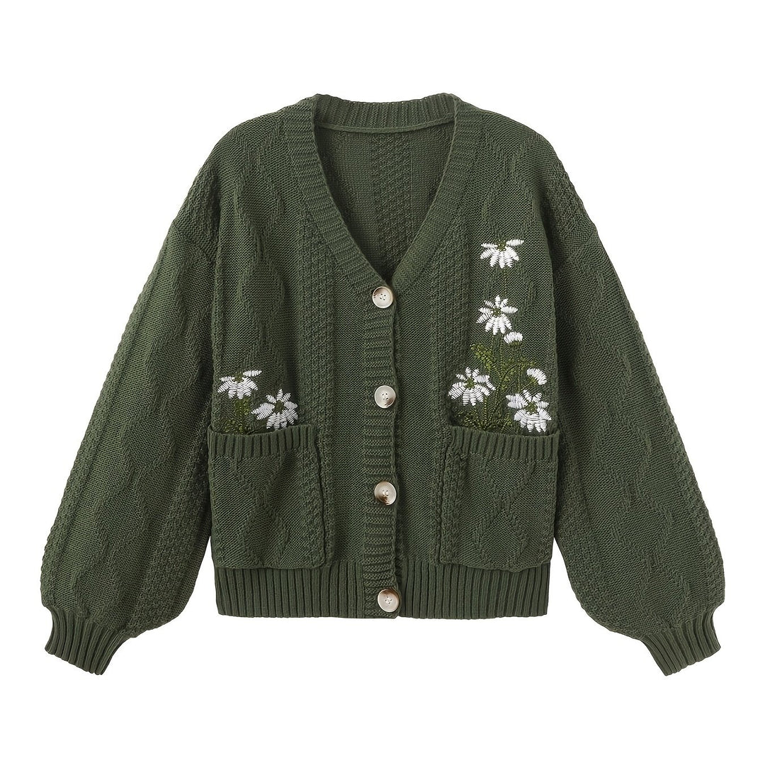 Flora | Floral Embroidered Button Cardigan