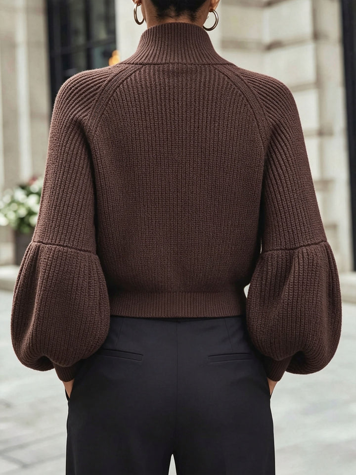 Gwyneth | Zip-Up Puff-Sleeve Cardigan