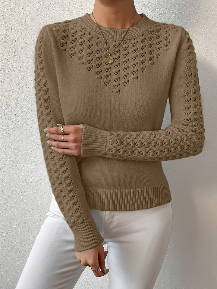 Aveline | Pointelle-Knit Round Neck Sweater