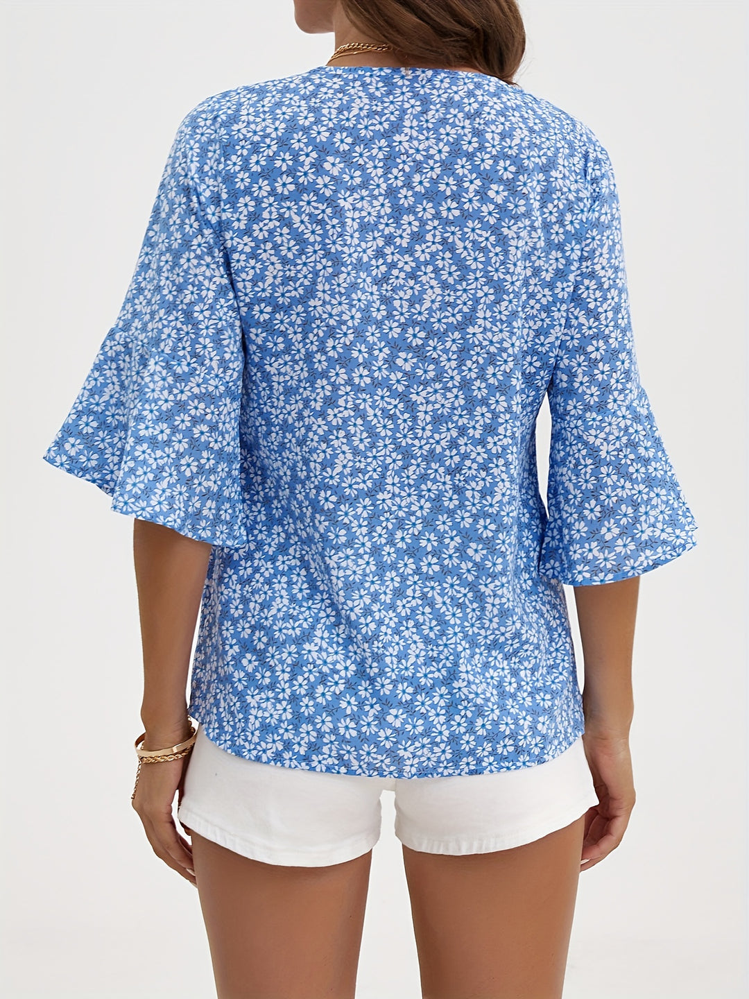 Lorraine | Floral Ruffle-Sleeve Blouse