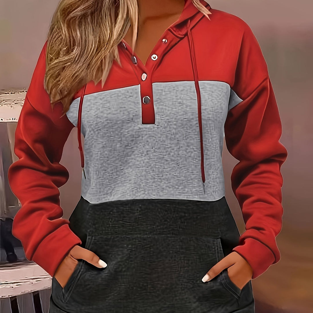 Melanie | Color Block Button-Neck Hoodie
