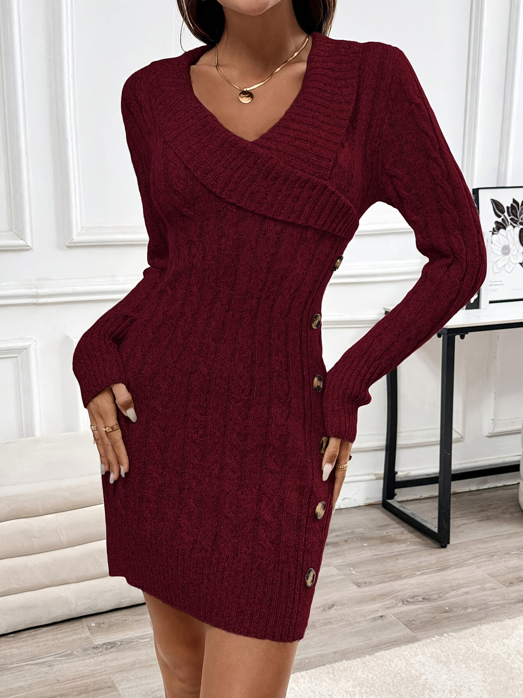 Loretta | Cable-Knit Halloween V-Neck Dress