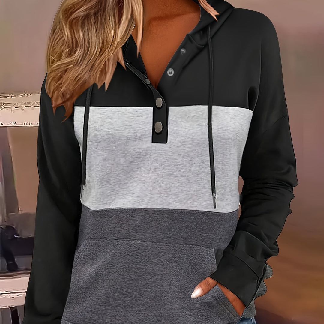 Melanie | Color Block Button-Neck Hoodie