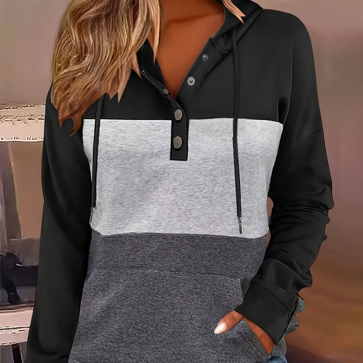 Melanie | Color Block Button-Neck Hoodie