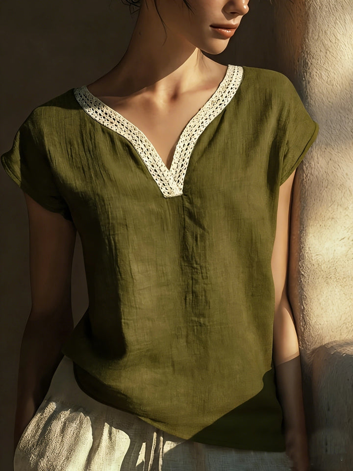 Bonnie | Lace-Trim V-Neck Top