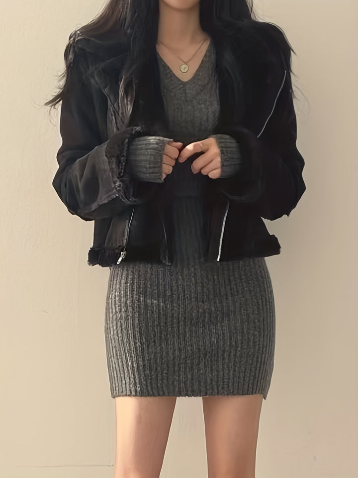 Marion | Ribbed V-Neck Slim-Fit Dress