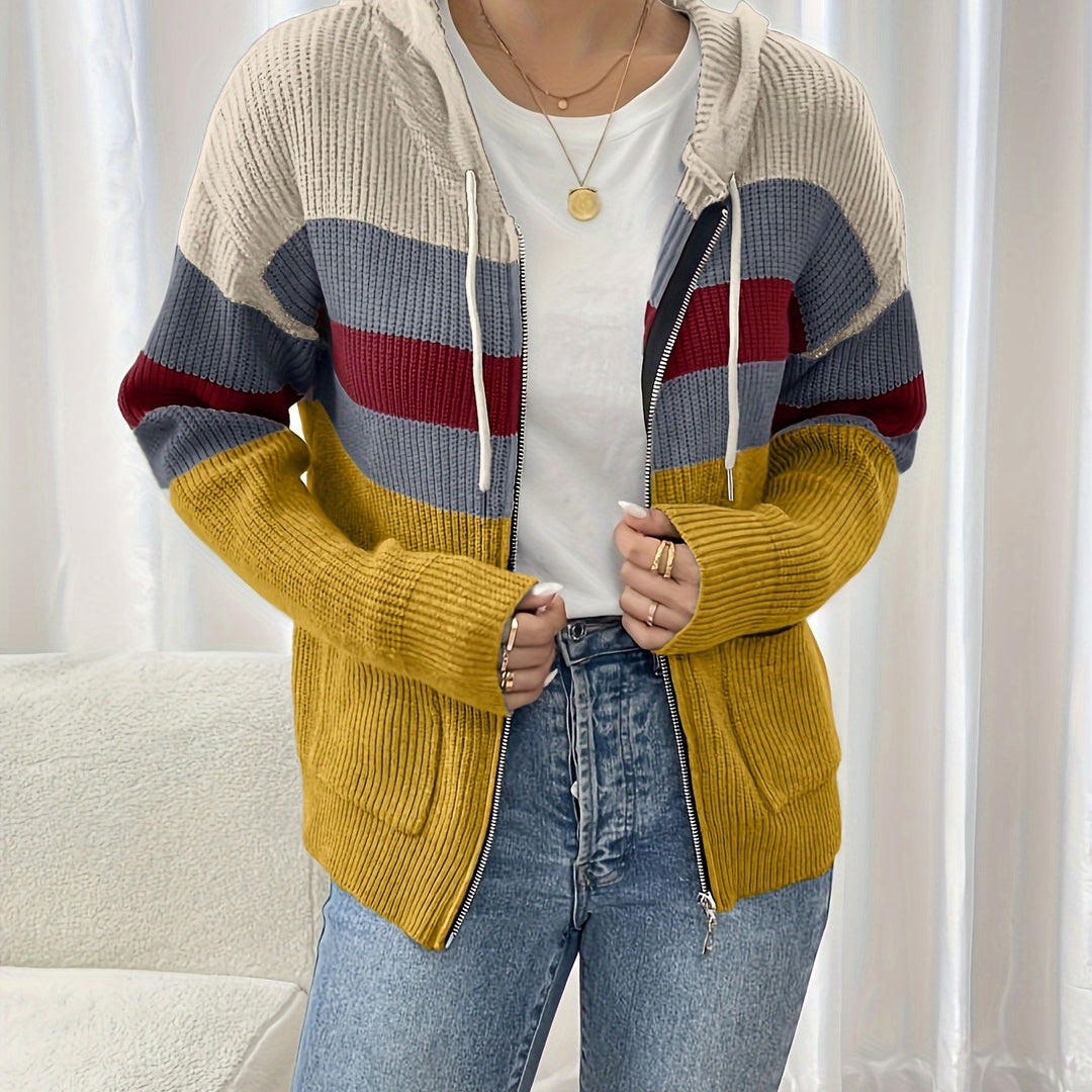 Susannah | Colour-Block Hooded Zip Cardigan