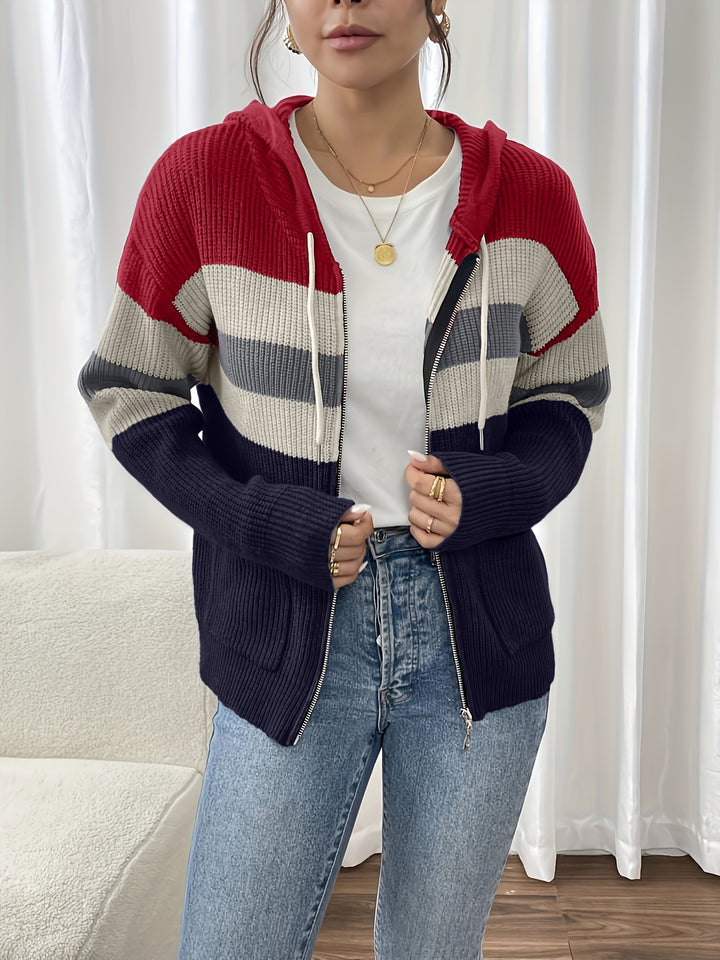 Susannah | Colour-Block Hooded Zip Cardigan