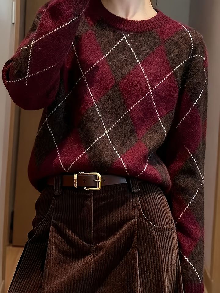 Cassidy | Diamond Argyle Round Neck Sweater