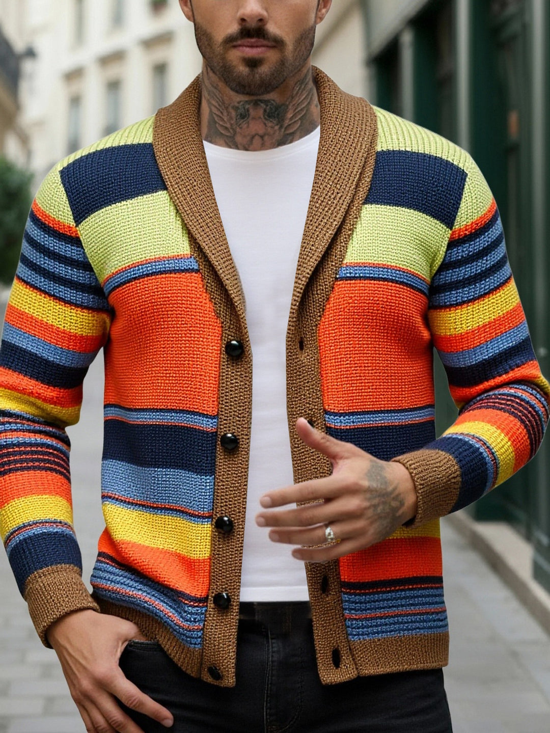 Callen | Striped Shawl-Collar Cardigan