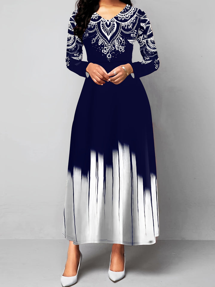 Nadia | Ornate Print Flared Maxi Dress