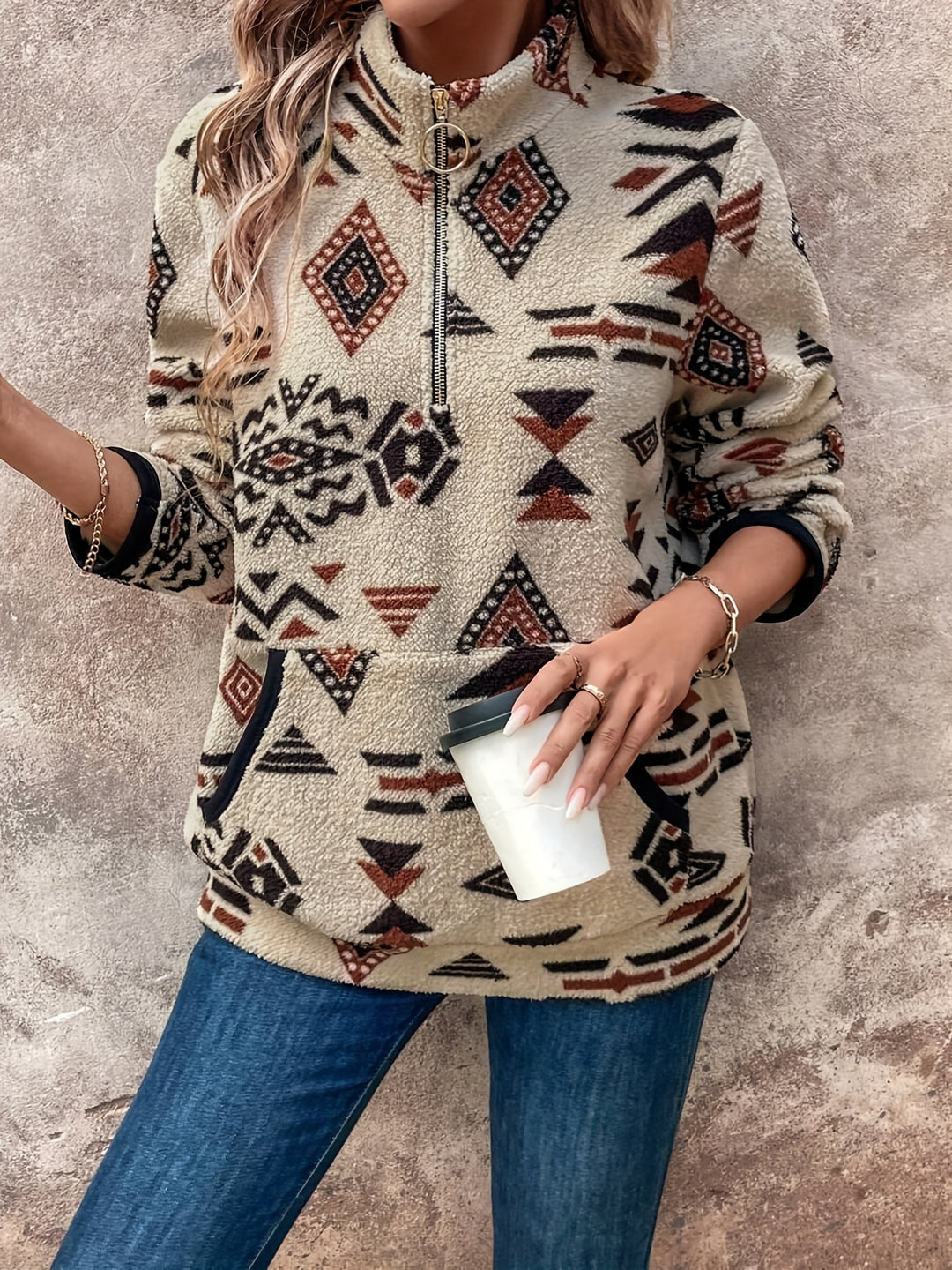 Tabitha | Aztec-Print Quarter-Zip Pullover