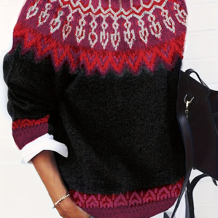 Brenna | Chunky Jacquard Round Neck Sweater