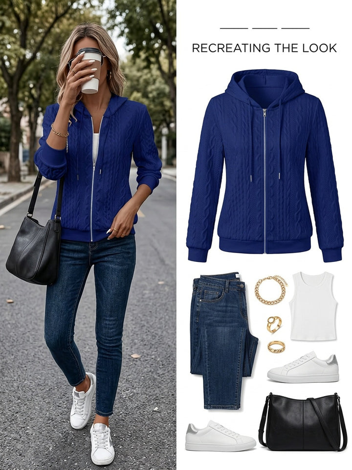 Delia | Textured Zip-Up Hooded Jacket