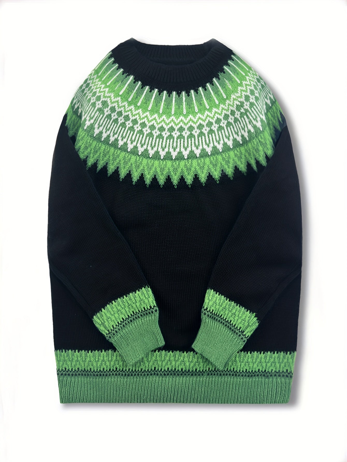 Womens Chunky Jacquard Round Neck Sweater with a Nature Inspired Pattern in Eight Colors