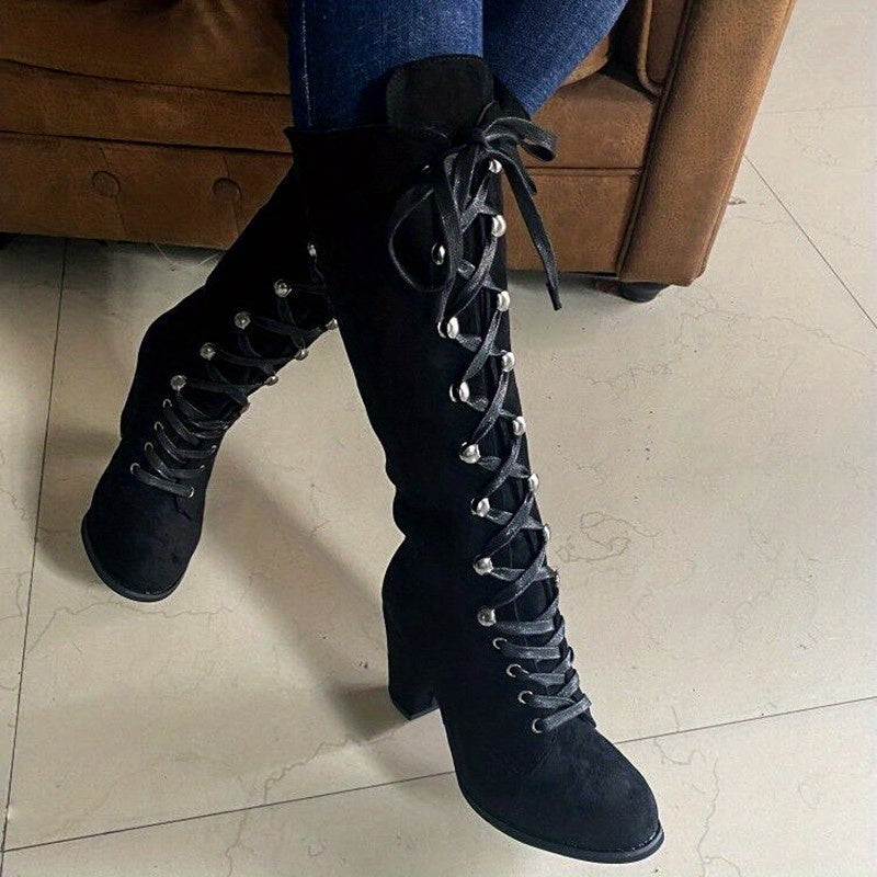 Sabine | Lace-Up Chunky-Heel Tall Boots