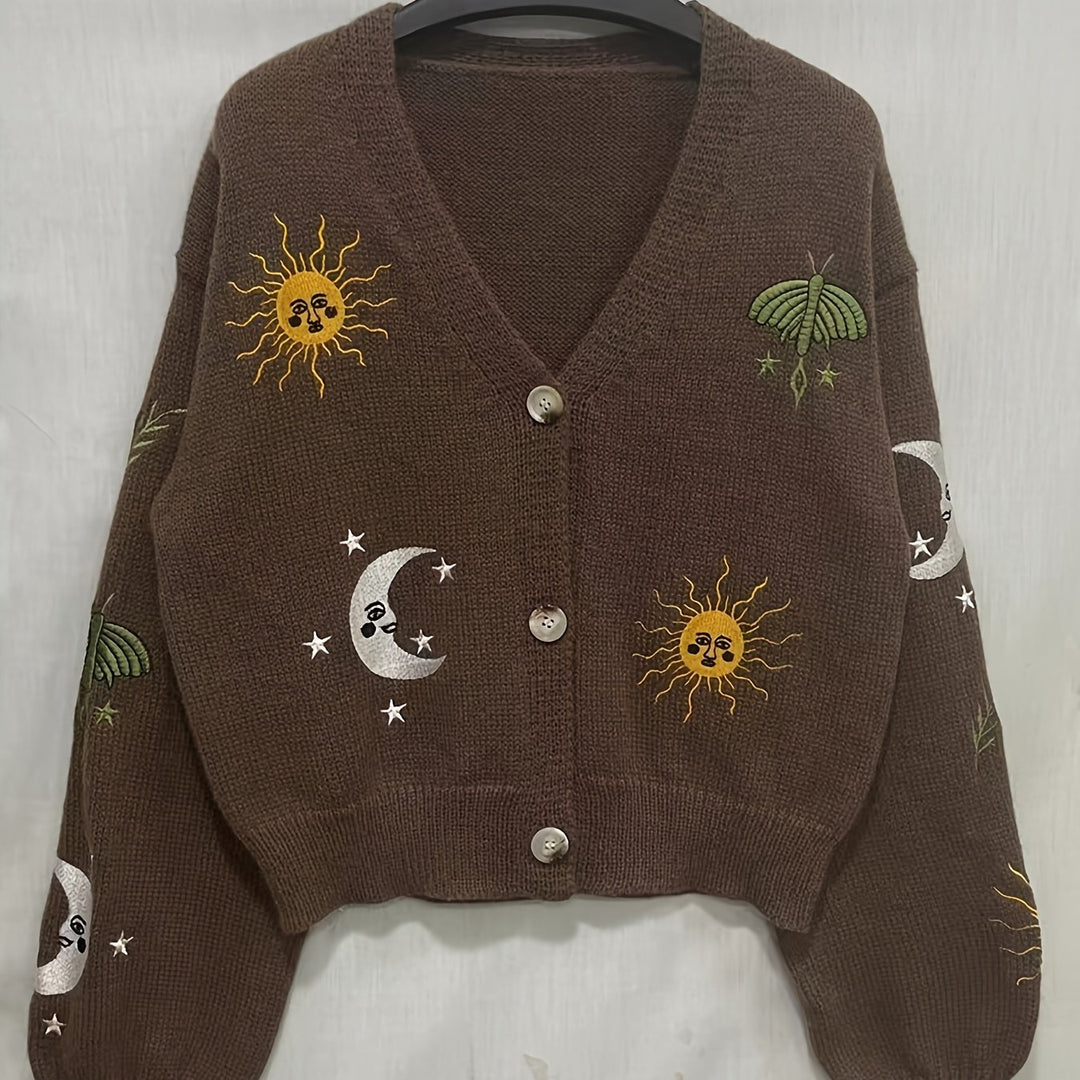 Marisol | Celestial Embroidered Lantern-Sleeve Cardigan