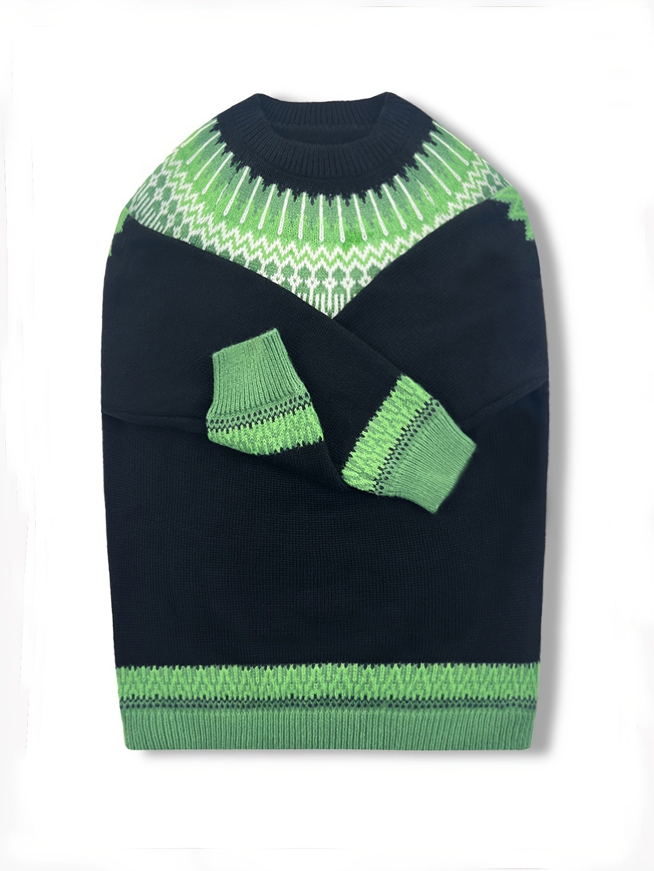 Womens Chunky Jacquard Round Neck Sweater with a Nature Inspired Pattern in Eight Colors
