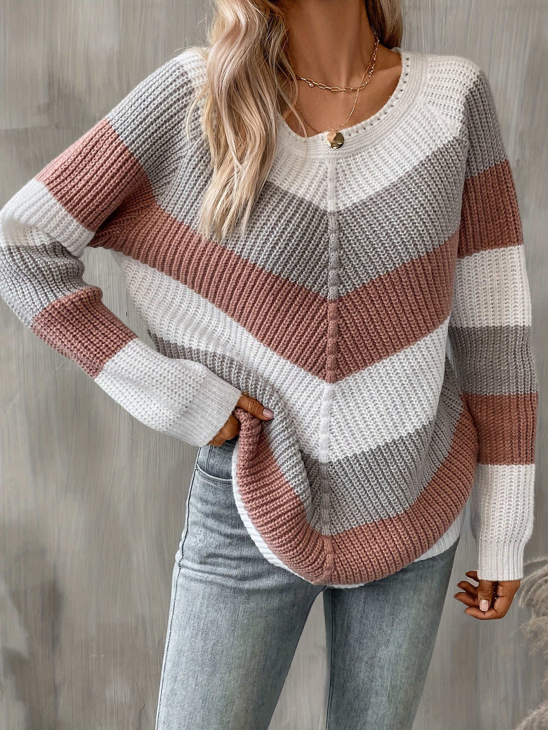 Brooke | Colorblock Chevron Knit Sweater