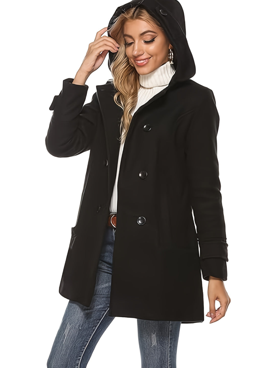 Rosanna | Hooded Double-Breasted Mid-Length Coat