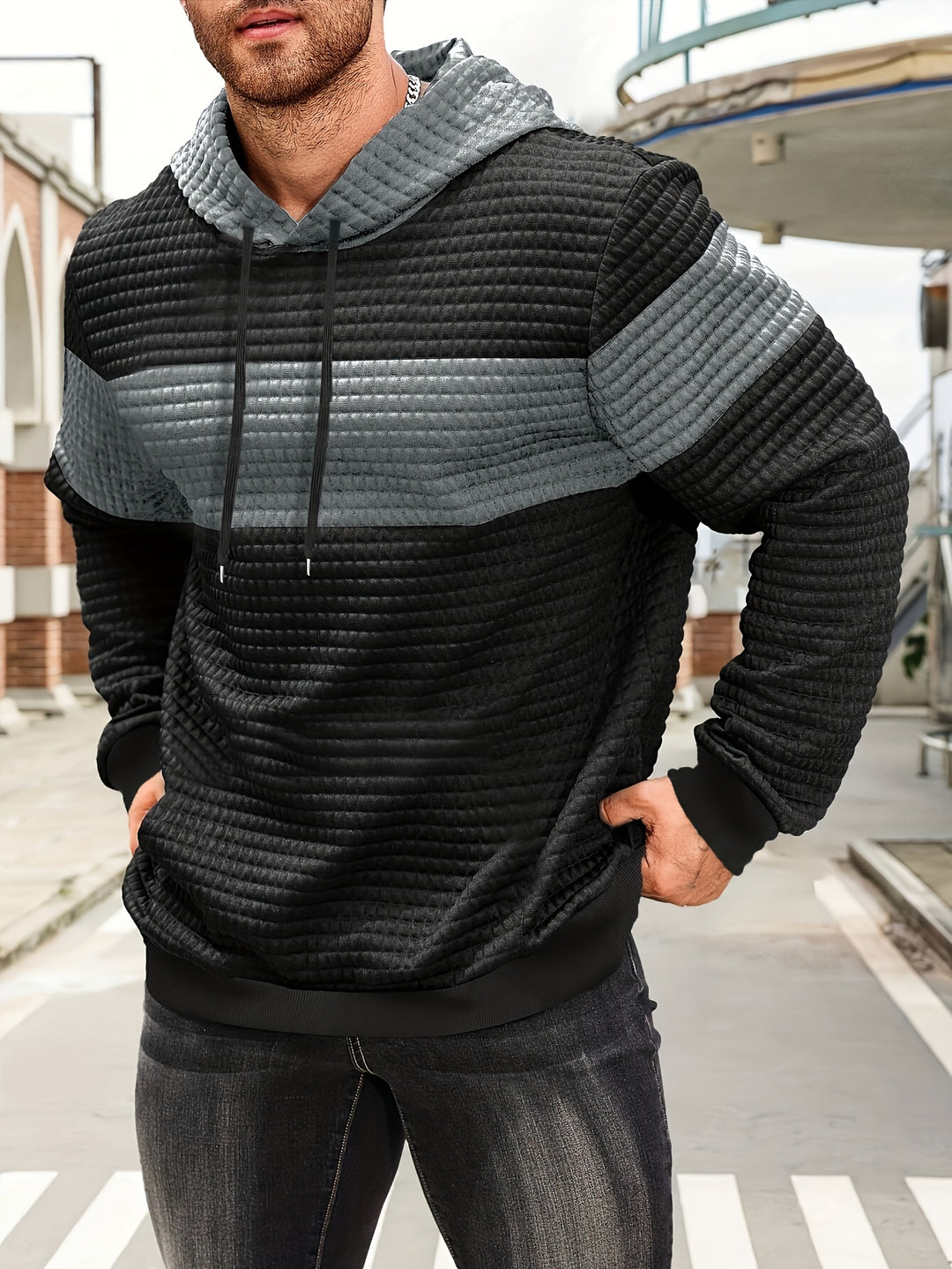 Hayes | Textured Colour-Block Hoodie