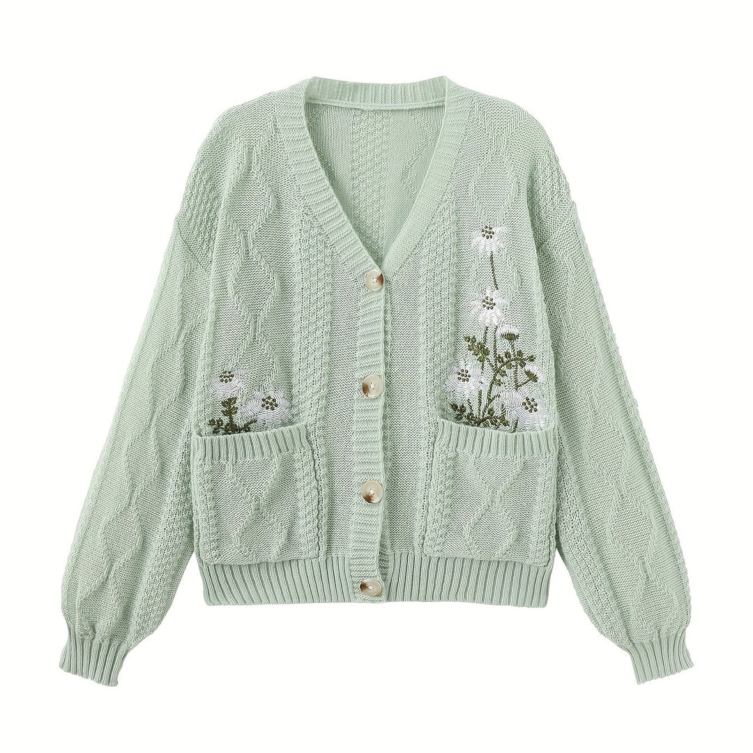 Flora | Floral Embroidered Button Cardigan