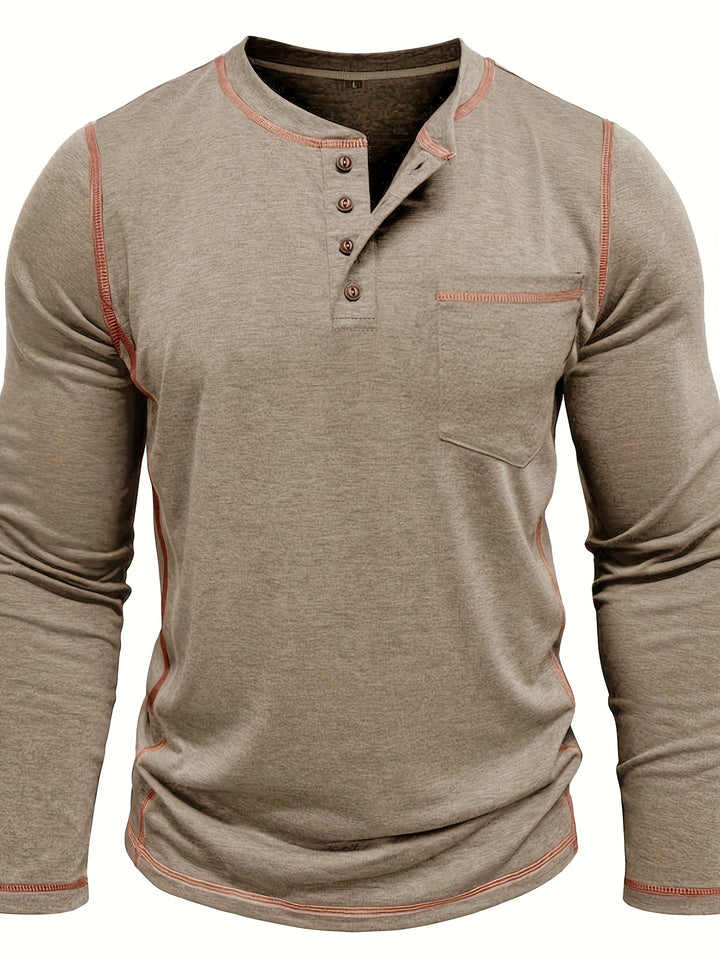 Reuben | Contrast-Stitch Long Sleeve Henley