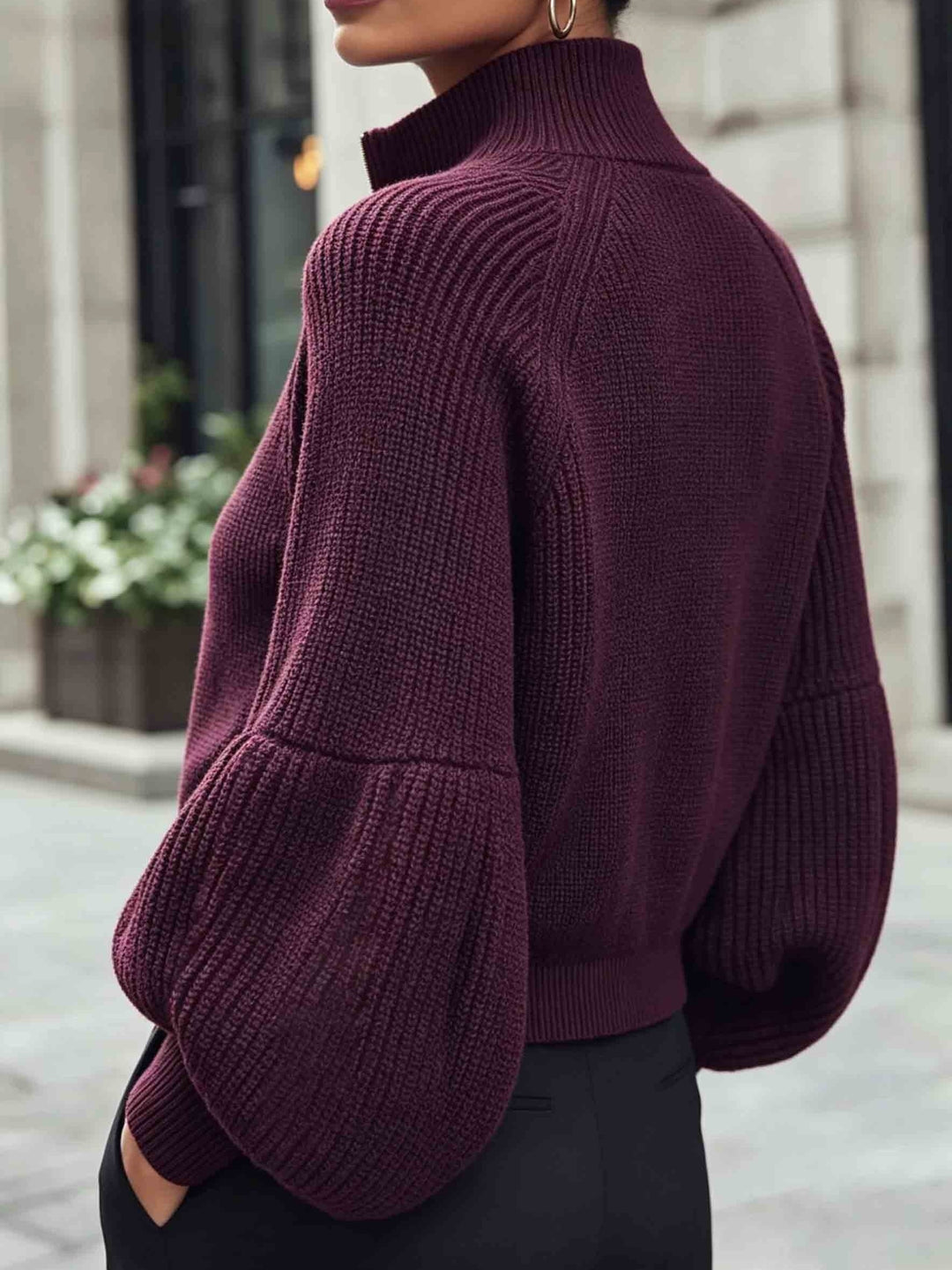 Gwyneth | Zip-Up Puff-Sleeve Cardigan