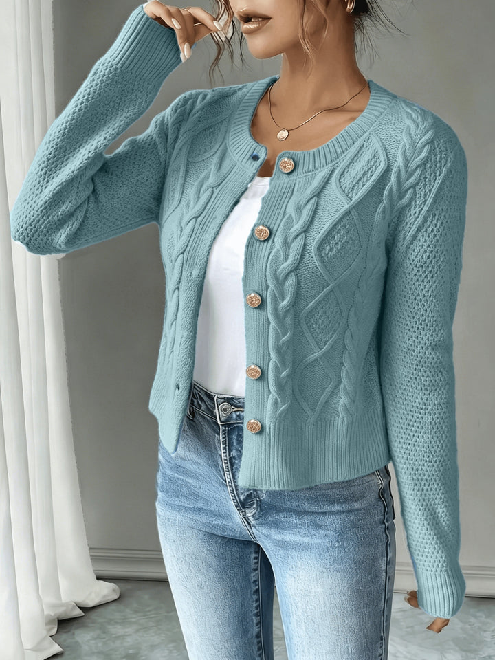 Eleanora | Cable-Knit Button-Front Cardigan