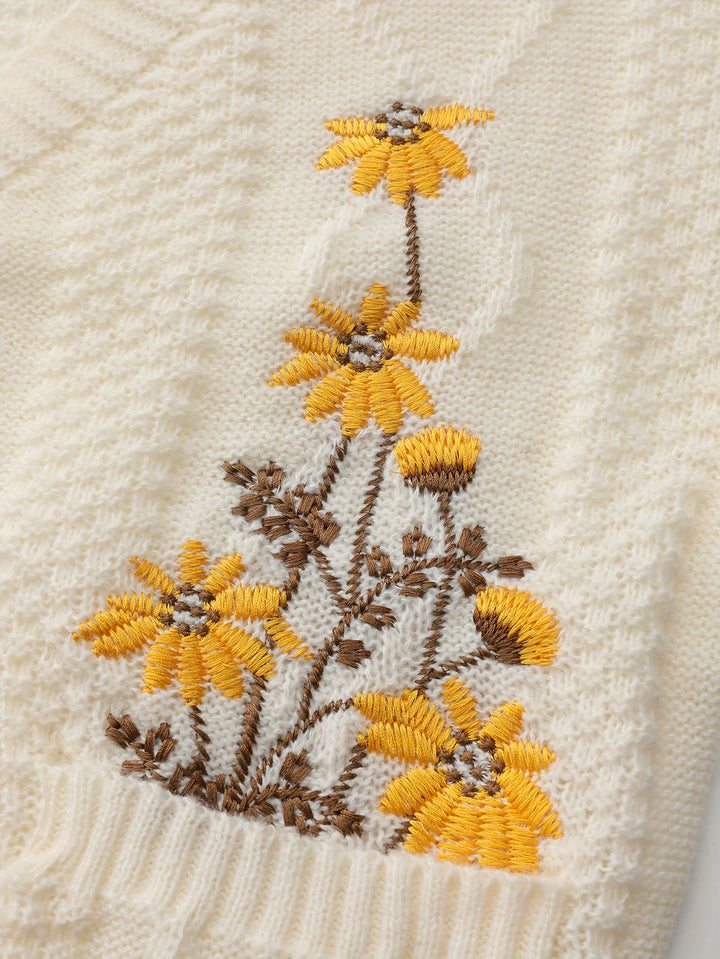 Flora | Floral Embroidered Button Cardigan