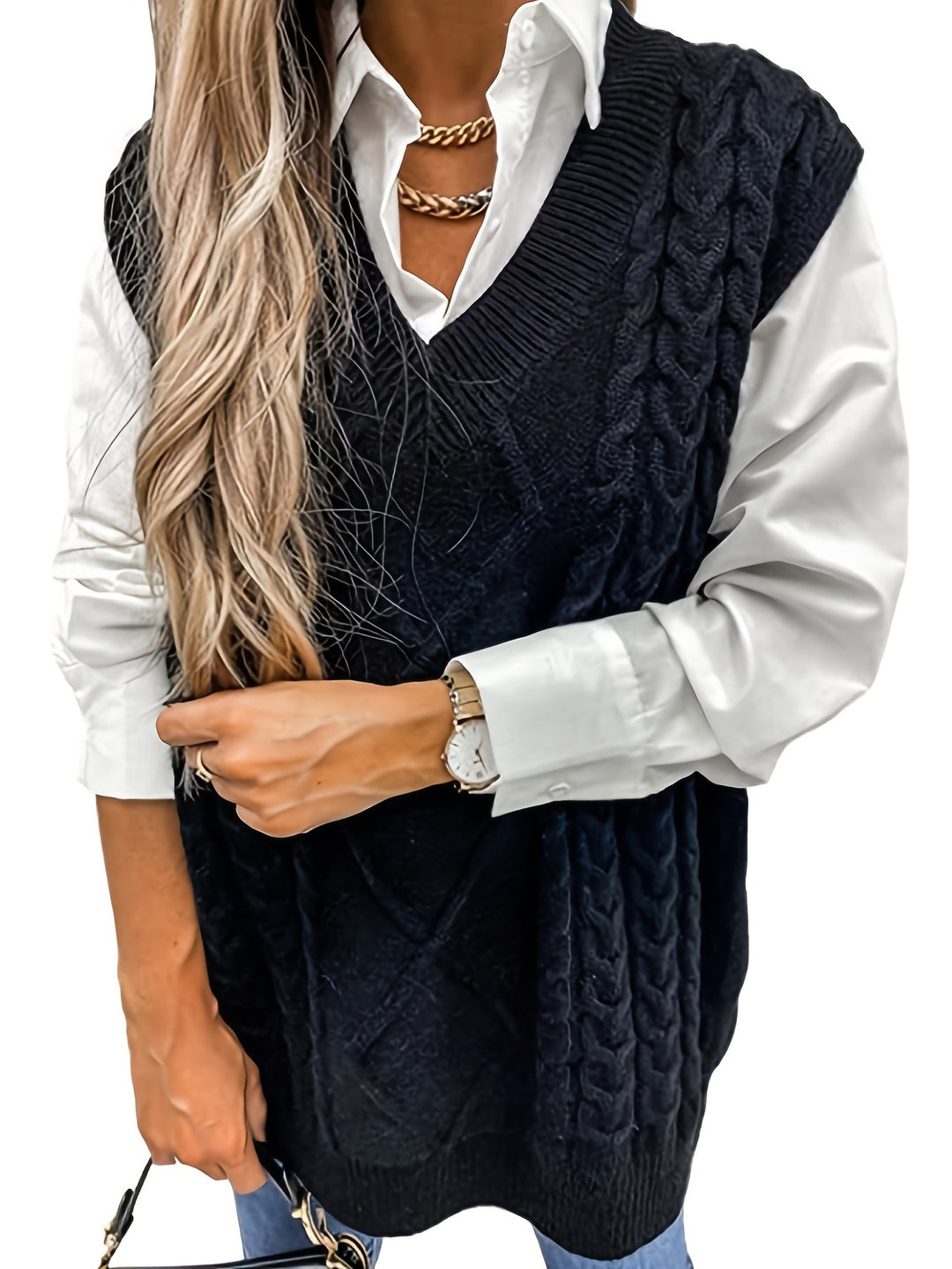 Cora | Cozy Cable-Knit V-Neck Sweater Vest