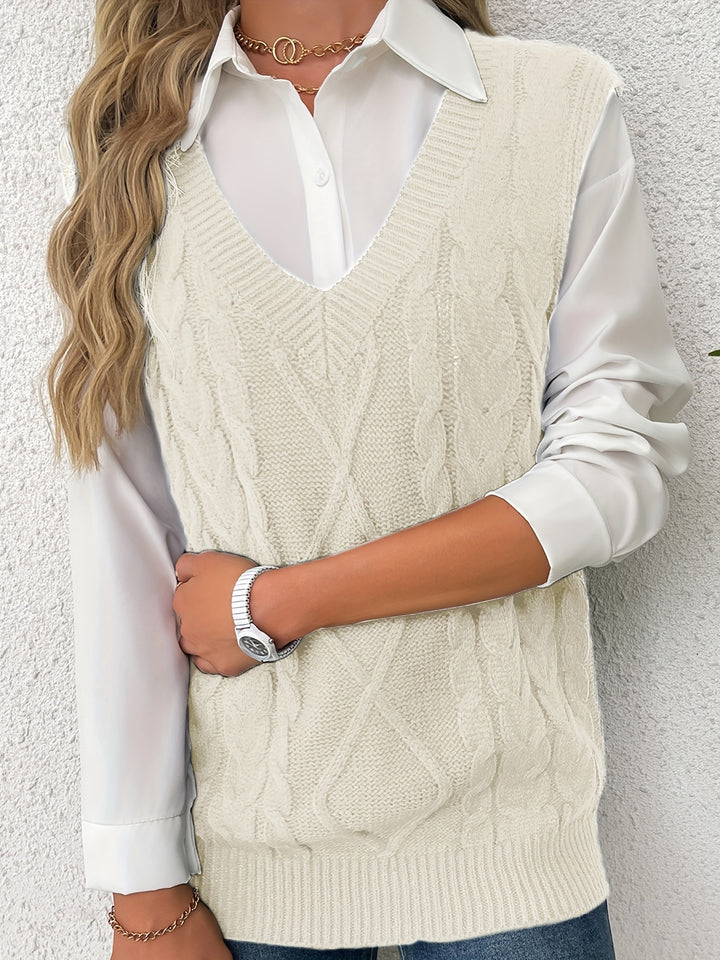 Cora | Cozy Cable-Knit V-Neck Sweater Vest