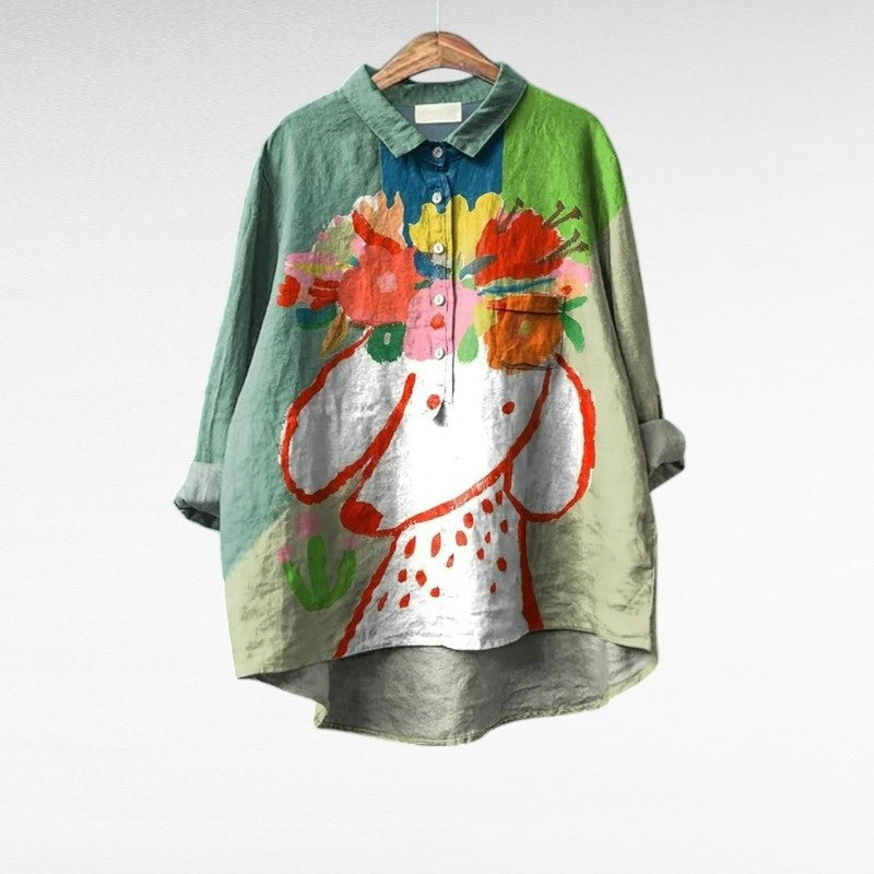 Tonya Stylish Floral Art Long Sleeve Blouse