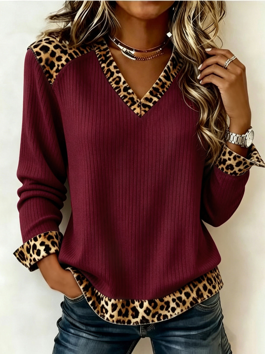 Lillian | Animal-Trimmed V-Neck Top