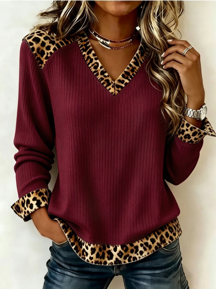 Lillian | Animal-Trimmed V-Neck Top