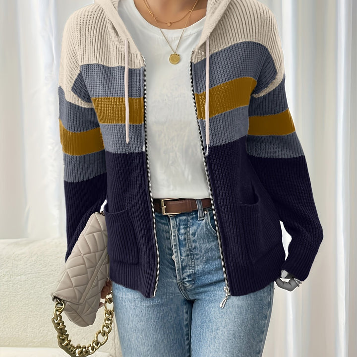 Susannah | Colour-Block Hooded Zip Cardigan